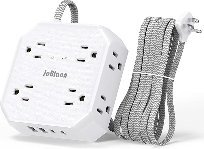 Surge Protector Power Strip, 8 Outlets with 4 USB Ports(2 USB C), 4-Sided 1050J Outlet Extender with 5FT Flat Extension Cord for Travel, Home, School, College Dorm Room Essentials