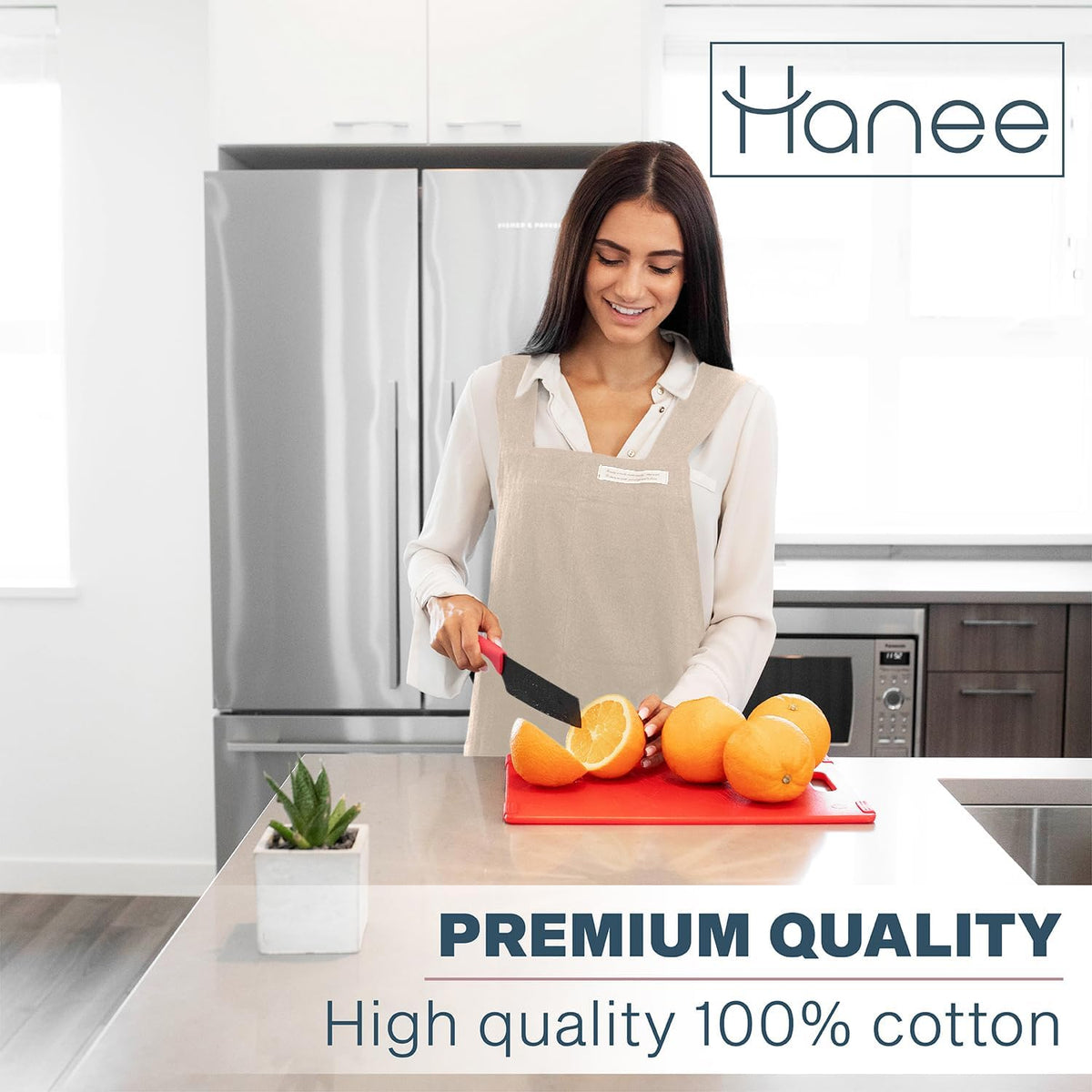 HANEE Cotton Aprons for Women and Men | Cross-Back Apron with Pockets