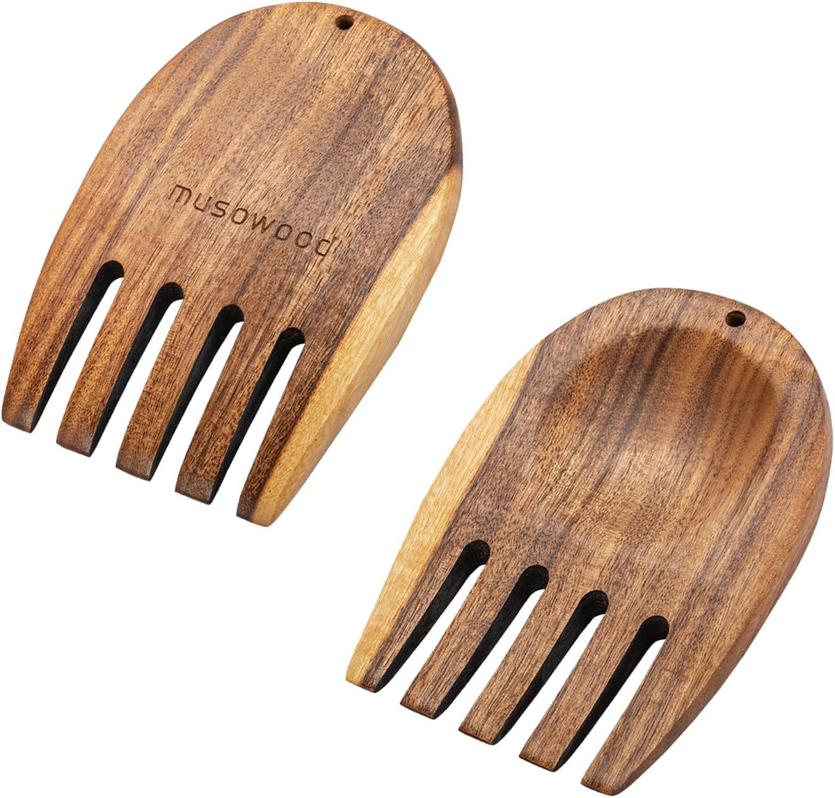 Muso Wood Acacia Salad Hands, Wooden Salad Tongs for Serving Salad Mixes, Set for Serving Salad Fruit on Your Kitchen Counter, 5.12" x 3.62" x 0.39", One Pair