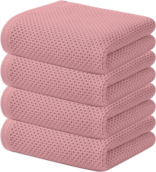 Kitinjoy 100% Cotton Waffle Weave Kitchen Towels (13 X 28 Inches, Dried Roses), 4-Pack Super Soft and Absorbent Dish Towel for Drying Dishes, Kitchen Hand Towels