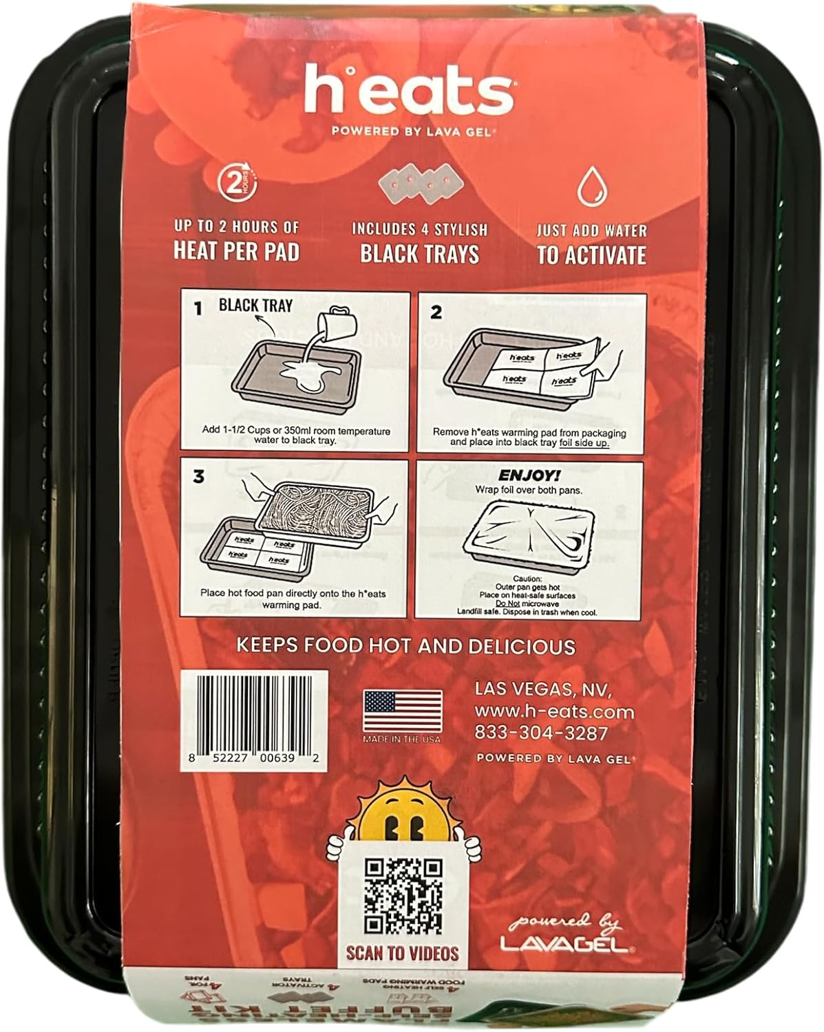 Self-Heating Buffet Kit – Flameless Food Warmer Set for Parties – Includes 4 Trays, 4 Half-Size Heat Pads & Foil Pans – Keeps Hot Food Hot for up to 3 Hours – Gel Fuel Can Alternative