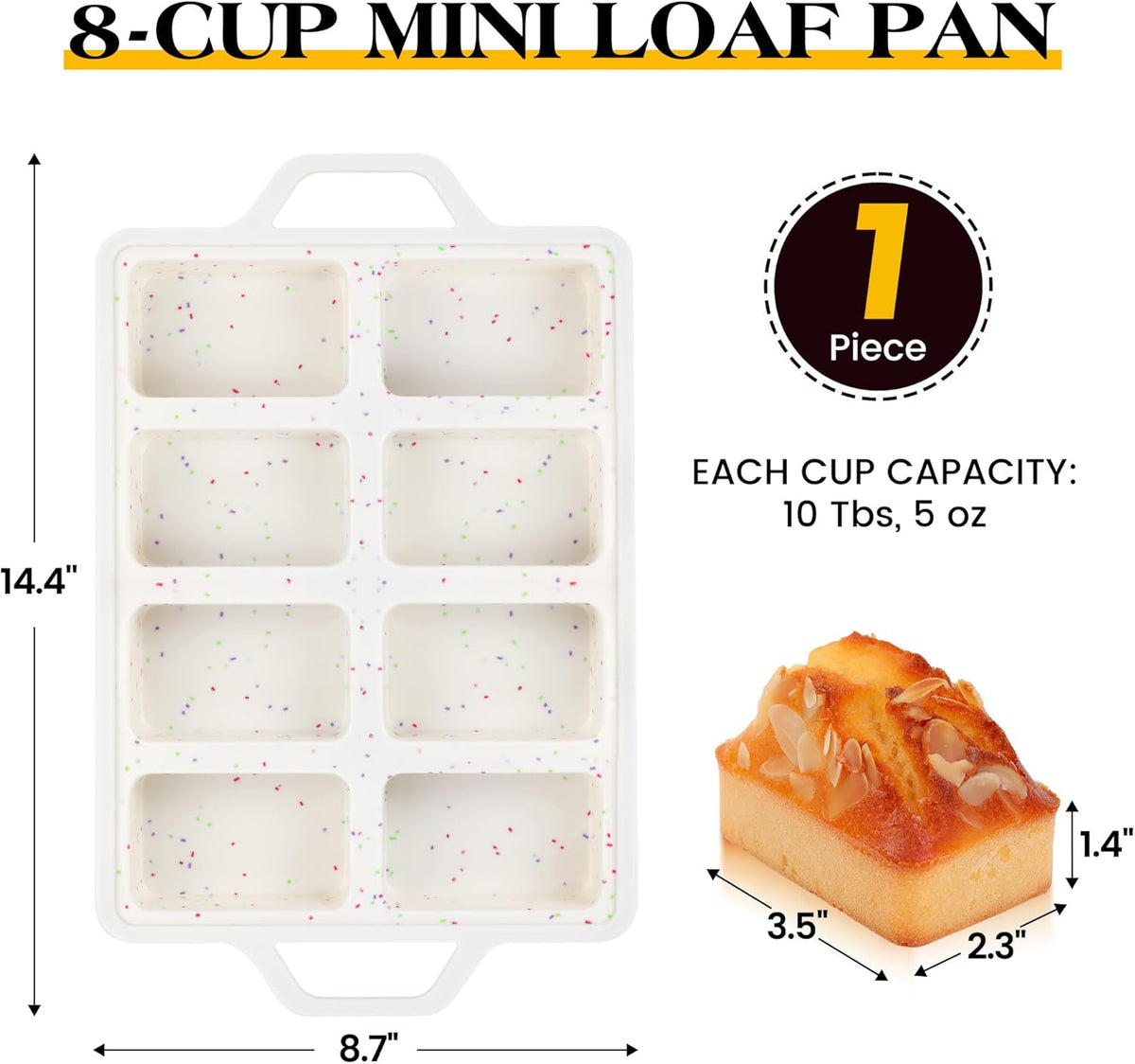 1 Pc Mini Loaf Pans Silicone, Nonstick Small Bread Pans for Baking, Tiny Meatloaf Pan with Metal Reinforced Frame 8 Cavity (Cream)