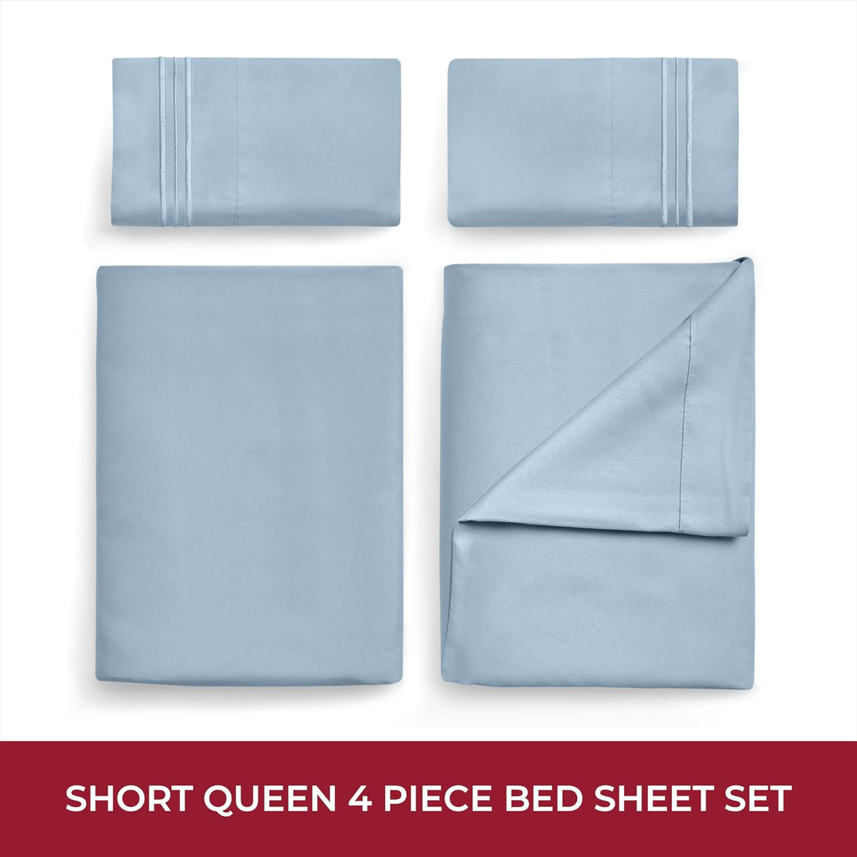Mellanni RV Short Queen Sheets - 4 PC Iconic Collection Bedding - Hotel Luxury, Extra Soft, Cooling Bed Sheets - Deep Pocket up to 10 inch (RV/Short Queen, Blue Hydrangea)