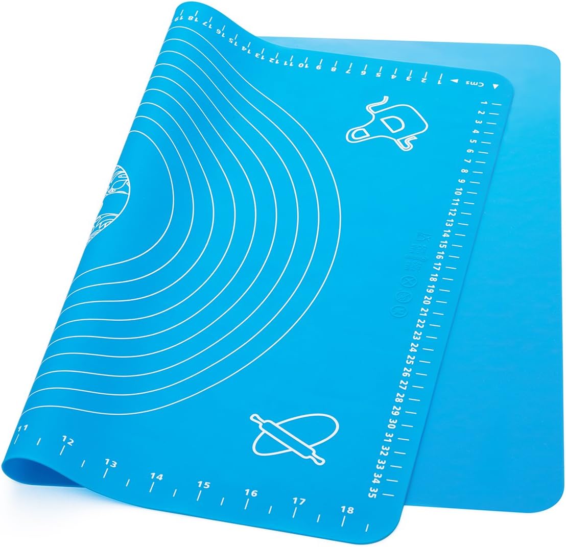 LIMNUO Silicone Baking Mat, Extra Thick Large Non Stick Pastry Mat Sheet for Dough Pie Crust Rolling Mats (Blue, L-16''(W)*24''(L))