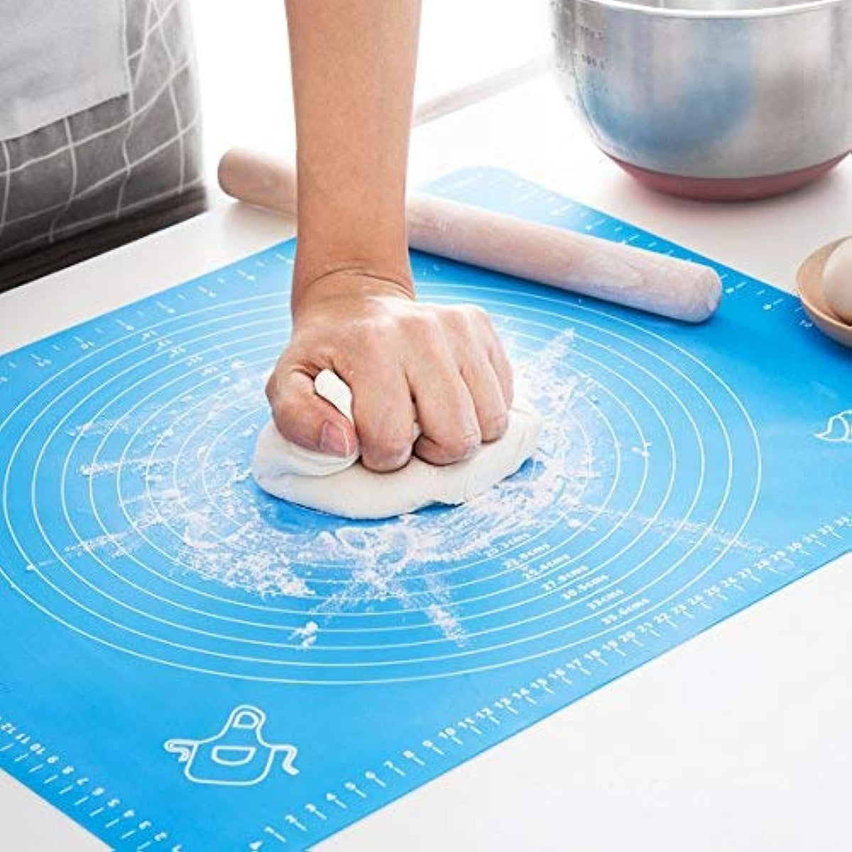 LIMNUO Silicone Baking Mat, Extra Thick Large Non Stick Pastry Mat Sheet for Dough Pie Crust Rolling Mats (Blue, M-16''(W)*20''(L))