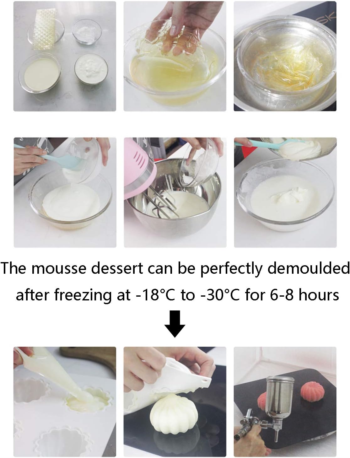 OCPO KITCHEN Cube Silicone Mold for Baking Mousse Cake, French Dessert, Pastry, Chocolate, Brownie, Ice Cream, Pudding, Ice Mold, 3D Cube Shape (8-Cavity)
