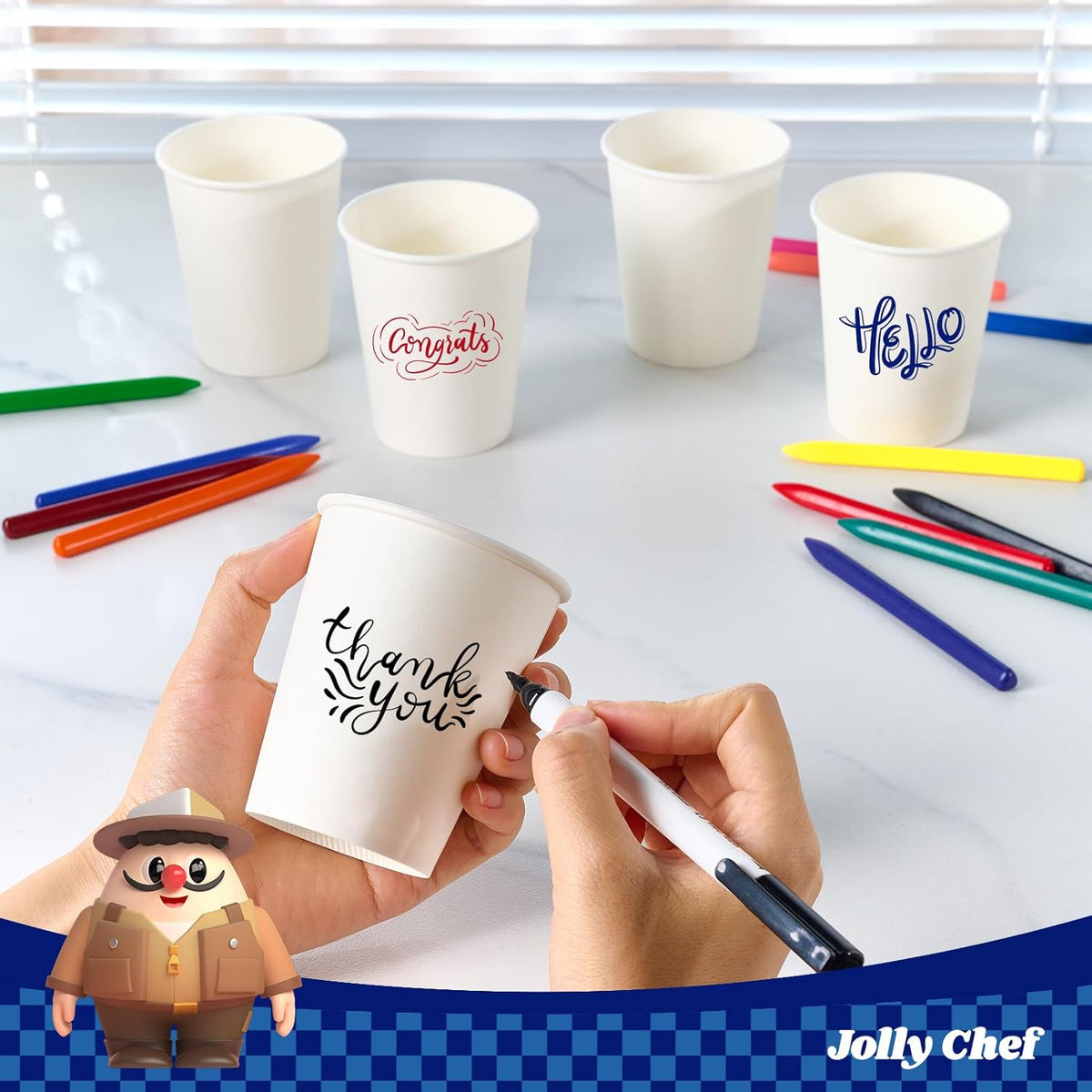JOLLY CHEF 400 Pack 8 oz Paper Coffee Cups, White Beverages Drinking Cups for Coffee, Water Juice or Tea, Suitable for Party, Picnic, Travel, and Events
