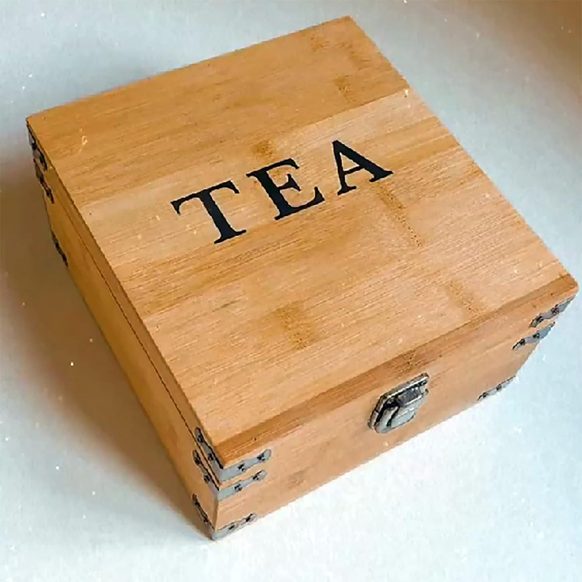 Tea Organizer Box 7.4" x 8.1" x 4.2" Bamboo Wood Organizer Storage Chest 4 Tall Adjustable Slots 100% Handmade Eco-Friendly Natural Kitchen Décor