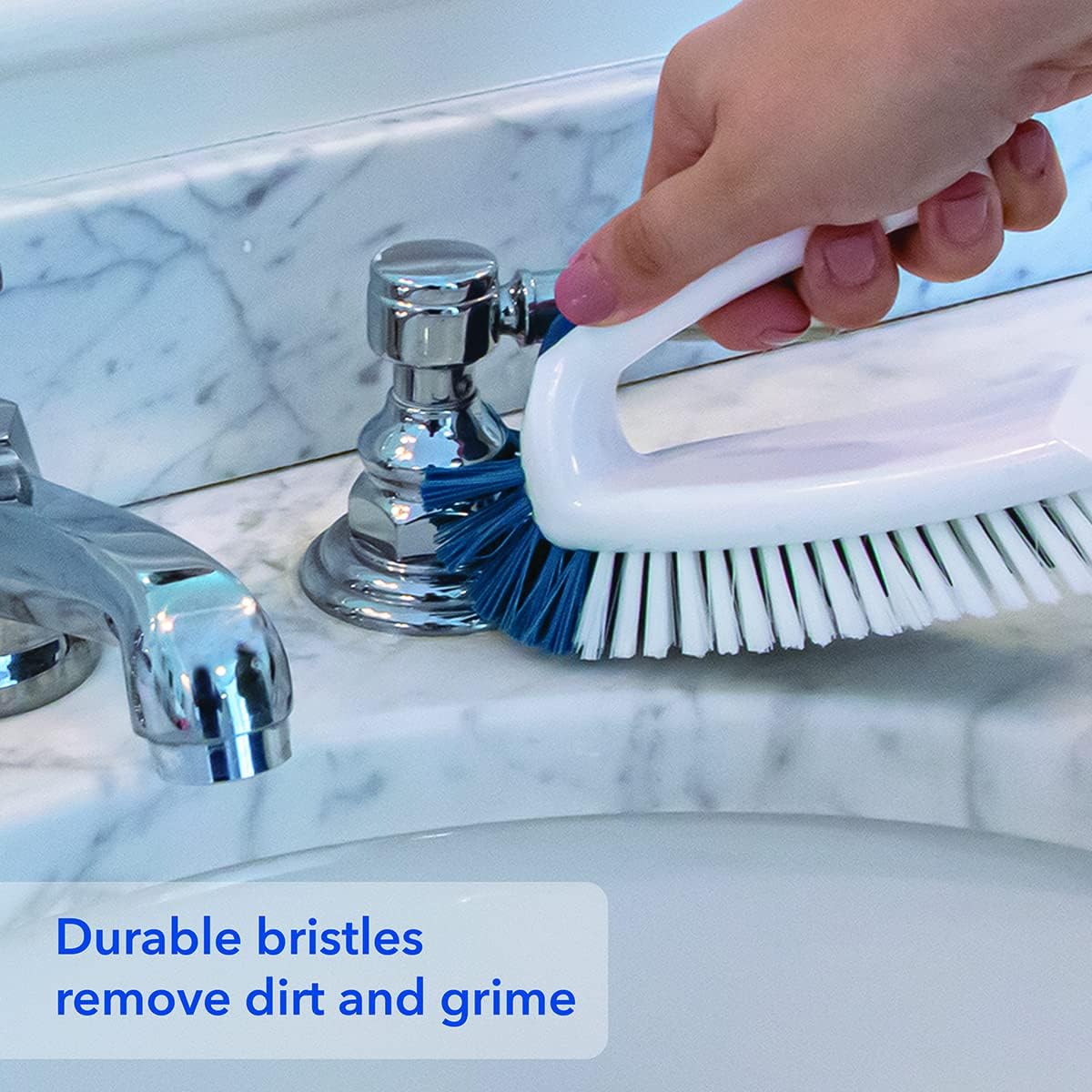 Unger Multi-Purpose Counter and Fixture Scrub Brush, Non-Slip Small Household Cleaning Supplies, Removes Dirt and Grime from Bathroom Sinks, Kitchen Countertops, and Faucets