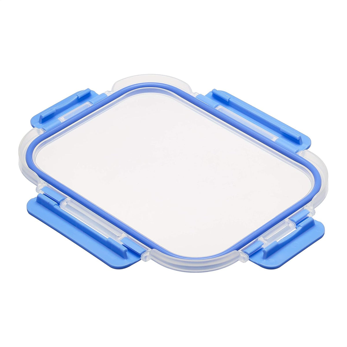 Amazon Basics Glass Food Storage Containers with Locking Lids, Set of 7, 14 pieces including lids, BPA-Free, clear with blue silicone ring