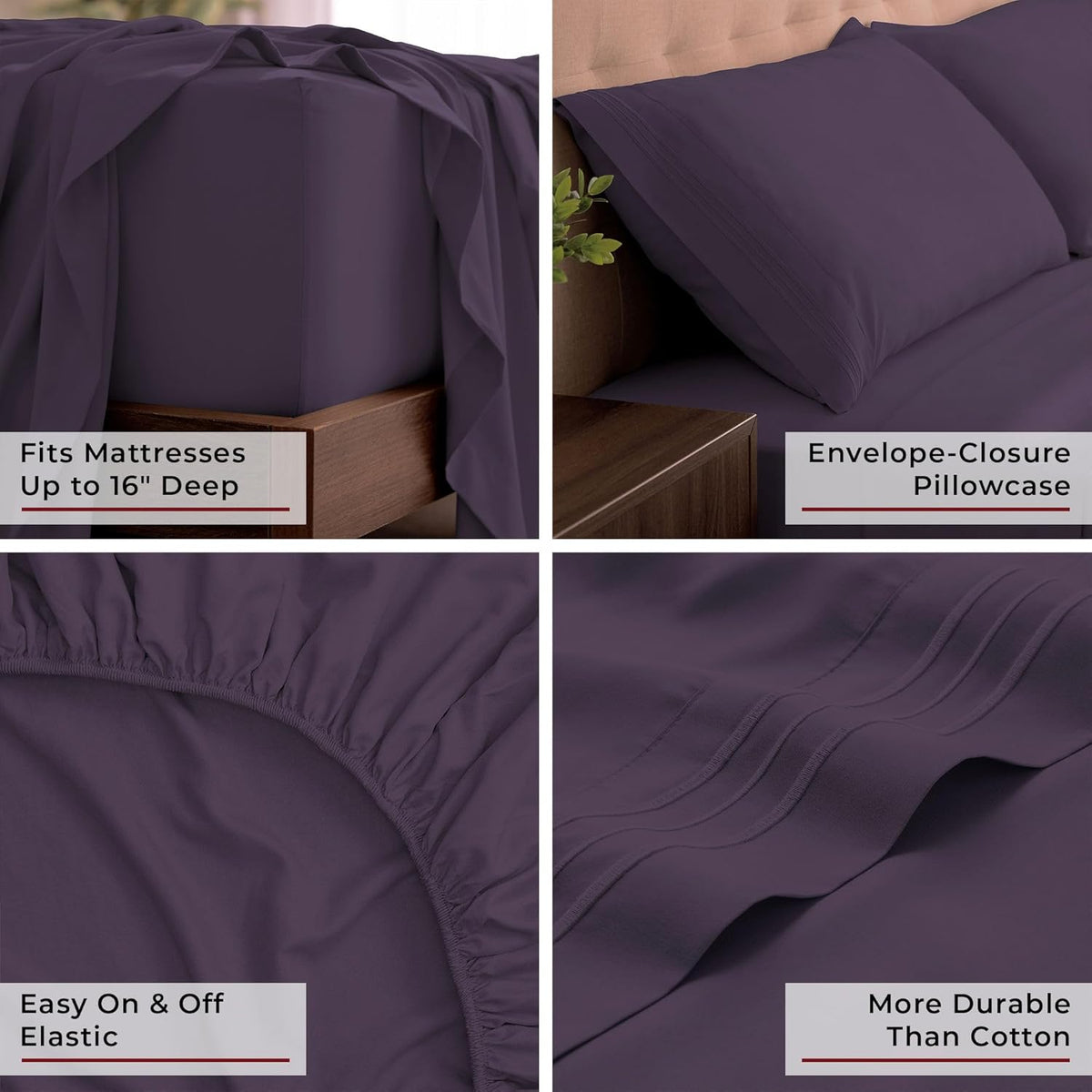 Mellanni California King Sheets Set - 4 PC Iconic Collection Bedding - Hotel Luxury, Extra Soft, Cooling Bed Sheets - Wrinkle, Fade, Stain Resistant (Cal King, Purple)