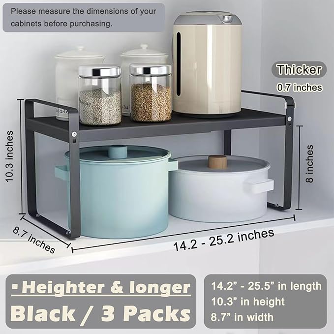 Aertiavty 3 Pack Expandable Cabinet Shelf Organizer Kitchen Shelf Riser Stackable Pantry Shelves Kitchen Organizers and Storage Metal Spice Rack Countertop Organizer Cupboard Adjustable Shelfs
