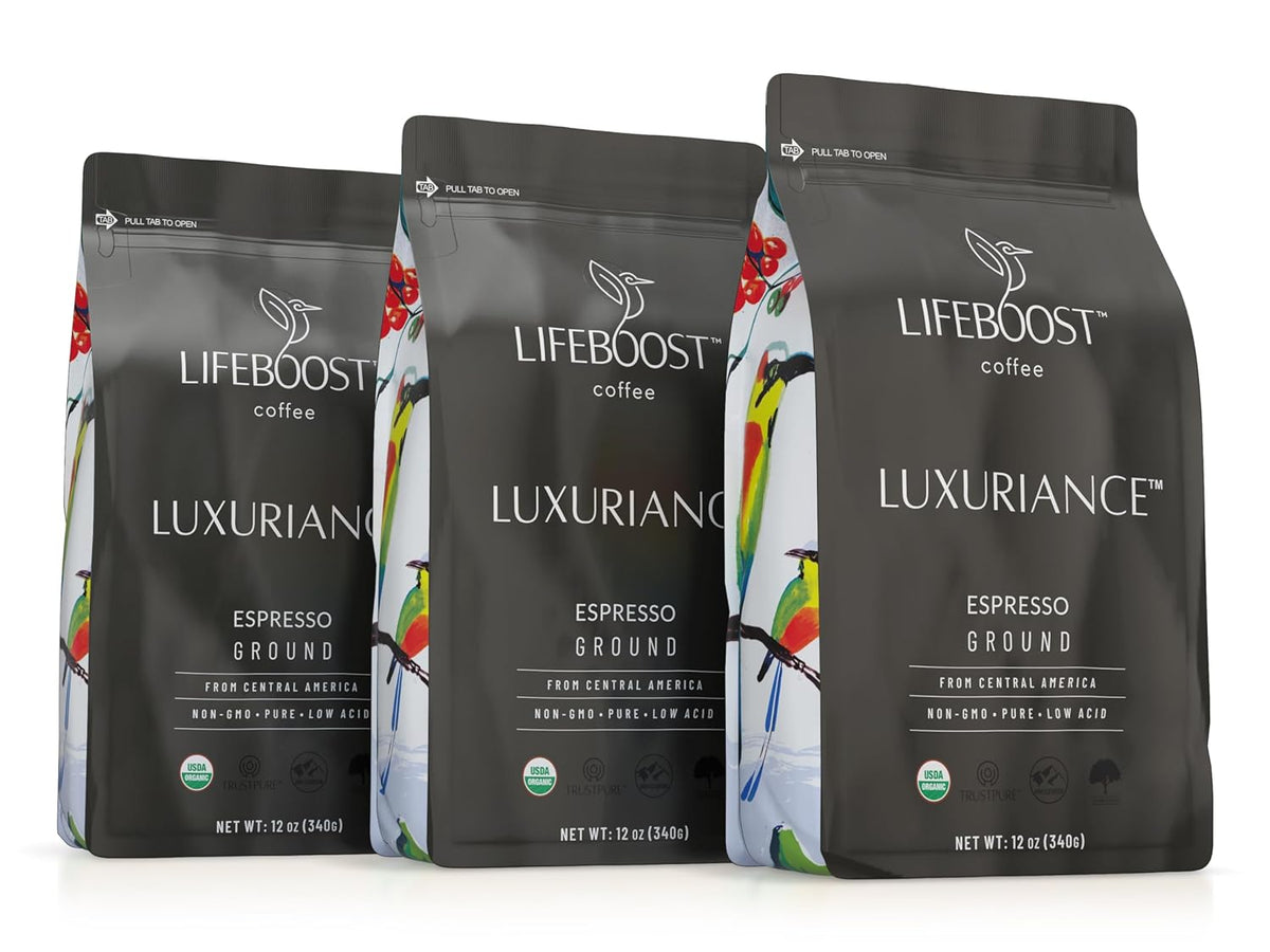 Lifeboost Espresso Ground Coffee - Non-GMO Low Acid Single Origin USDA Organic Espresso Coffee - Third Party Tested For Mycotoxins & Pesticides (Espresso Ground, 12oz, Pack of 3)
