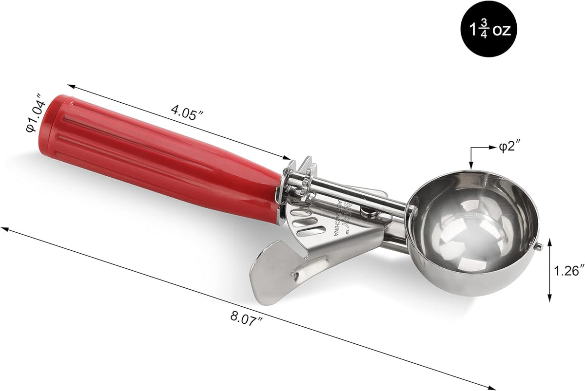 New Star Foodservice 34868 Commercial-Grade Thumb Press Food Disher/Ice Cream Scoop, 18/8 Stainless Steel, 1.75 oz, Size 24, Red