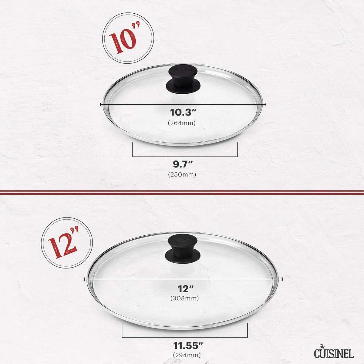 Glass Lids Set - 10" + 12"-Inch / 25.4cm+30.48cm / 264mm + 308mm - Compatible with Lodge Cast Iron - Fully Assembled Tempered Replacement Cover - Oven Safe for Skillets Pots Pans: Universal Cookware