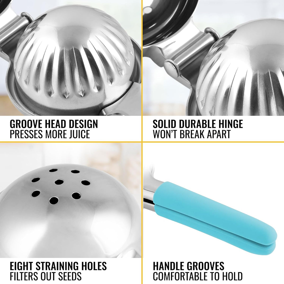 Zulay Lemon Squeezer Stainless Steel with Premium Heavy Duty Solid Metal Squeezer Bowl and Food Grade Silicone Handles - Large Manual Citrus Press Juicer and Lime Squeezer Stainless Steel (Blue)
