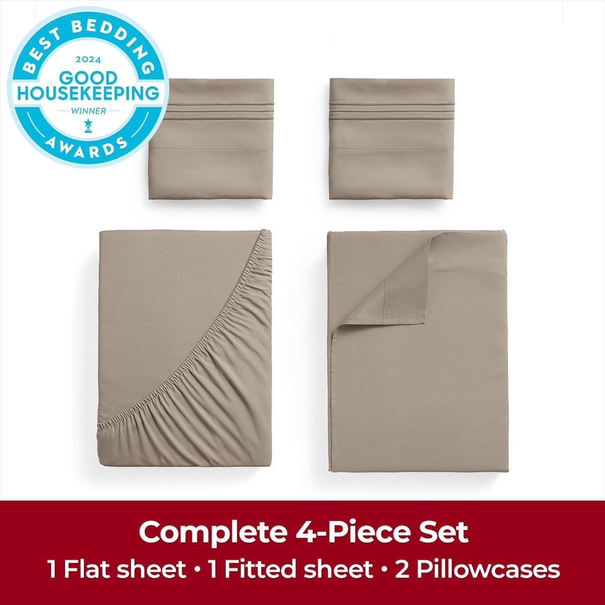 Mellanni Extra Deep King Sheets - 4 PC Iconic Collection Bedding - Hotel Luxury, Ultra Soft, Cooling Bed Sheets - Wrinkle, Fade, Stain Resistant (King, Tan)