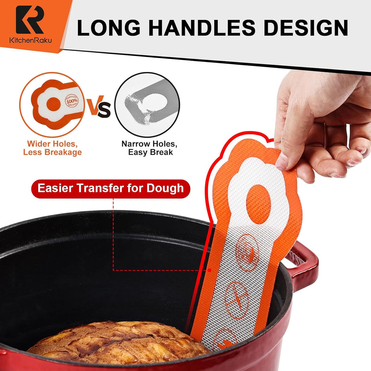 Cook's Aid 2 Pcs Silicone Bread Sling for Dutch Oven, Non-Stick Bread Baking Mat Set, Reusable Sourdough Bread Sling with Long Handles for Easier Transfer for Dough
