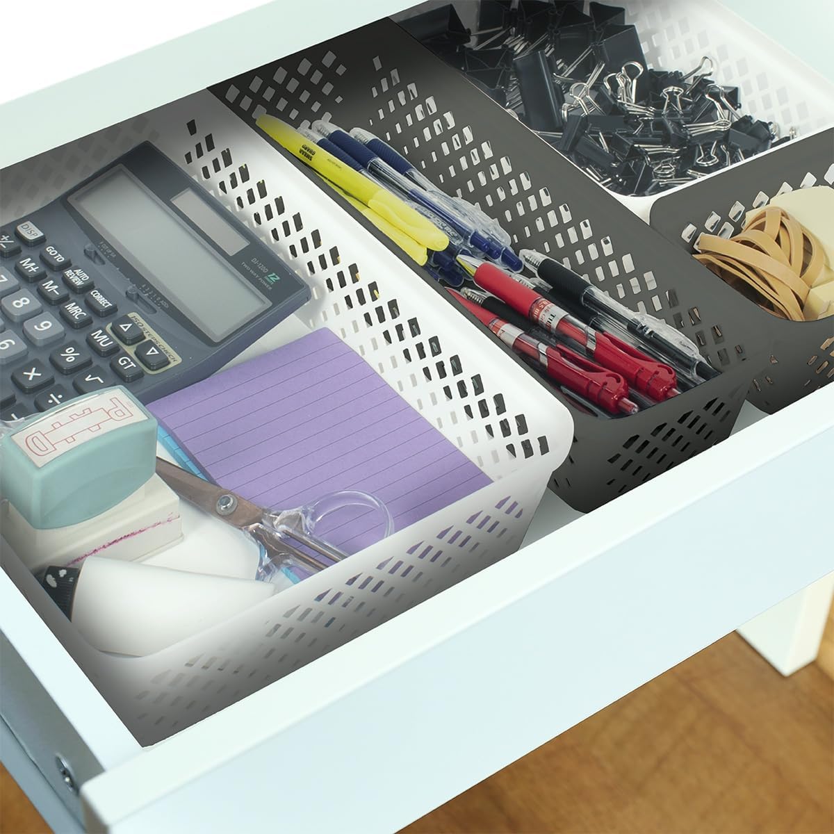 Glad Plastic Storage Basket Set - Multipurpose Drawer Trays, Kitchen Pantry Containers, and Bathroom Bins - 6 Pack Medium Organizers, White