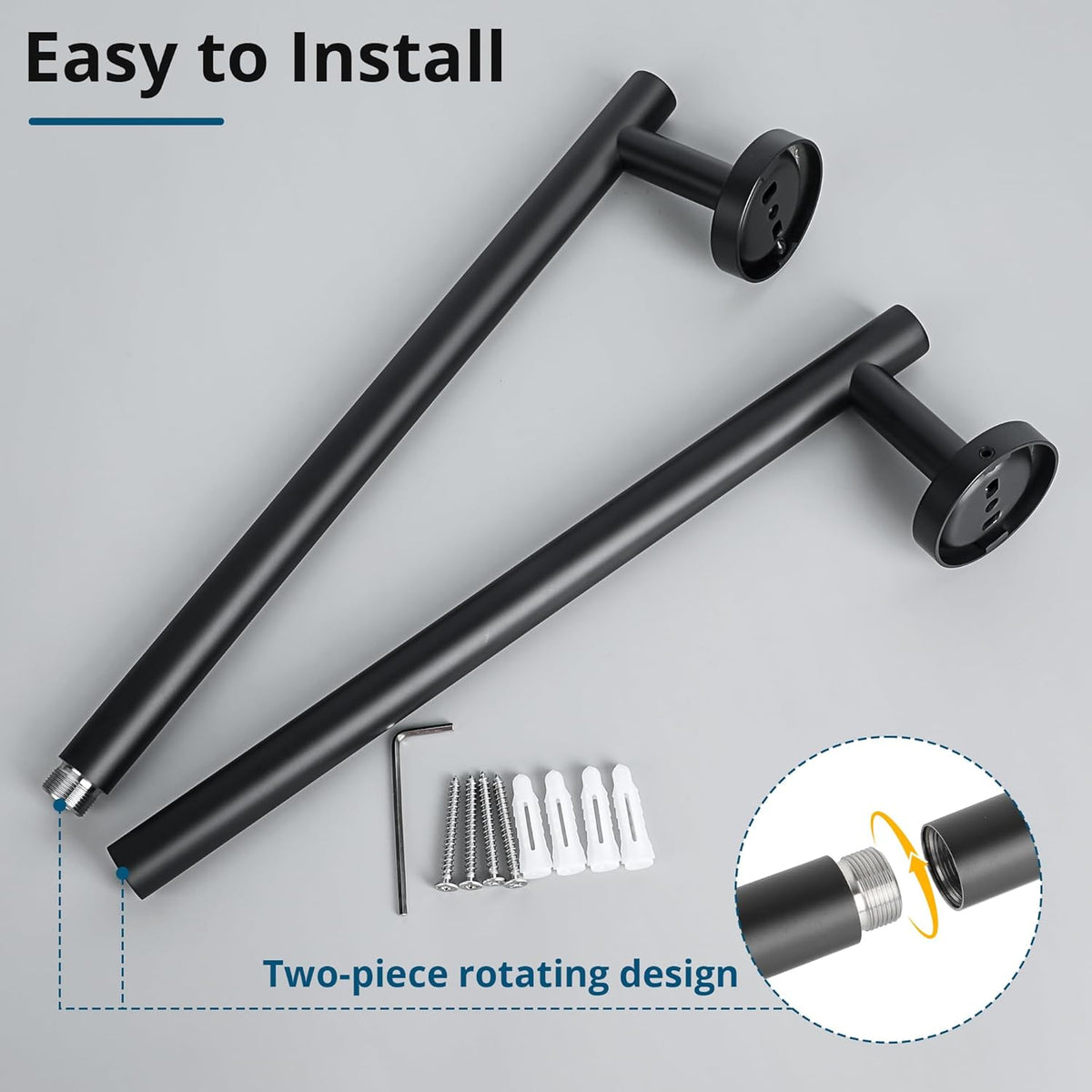 SAYAYO Black Towel Rack for Bathroom, 24 Inch Towel Bar Towel Rod Towel Holder Wall Mount SUS304 Stainless Steel (21 Inch Hanging Length)