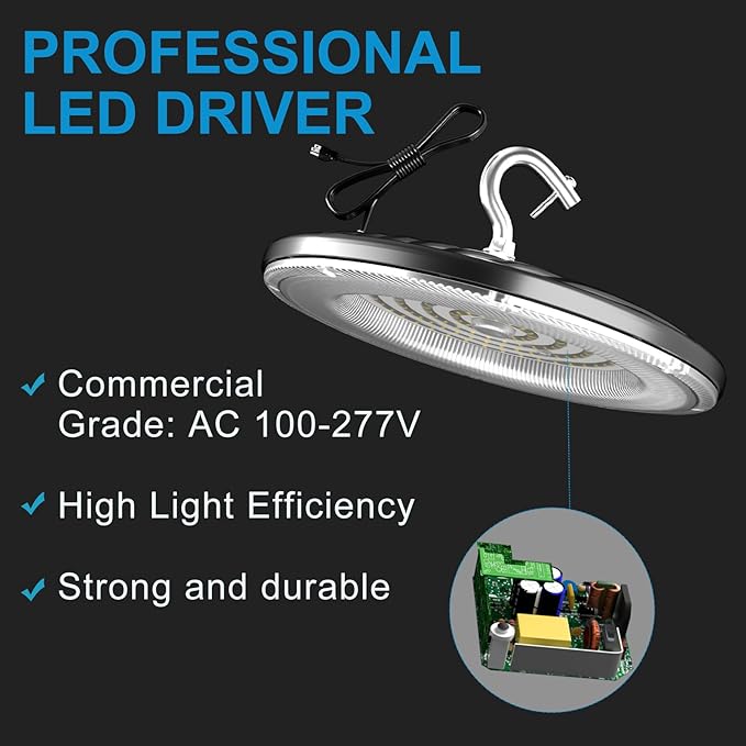 Lightdot Upgrade 150W LED High Bay Light AC100-277V 22500LM (Eqv. to 600W HPS/MH) UFO High Bay LED Shop Lights, ETL Listed UFO Lights with Plug for Warehouse (8 Pack)