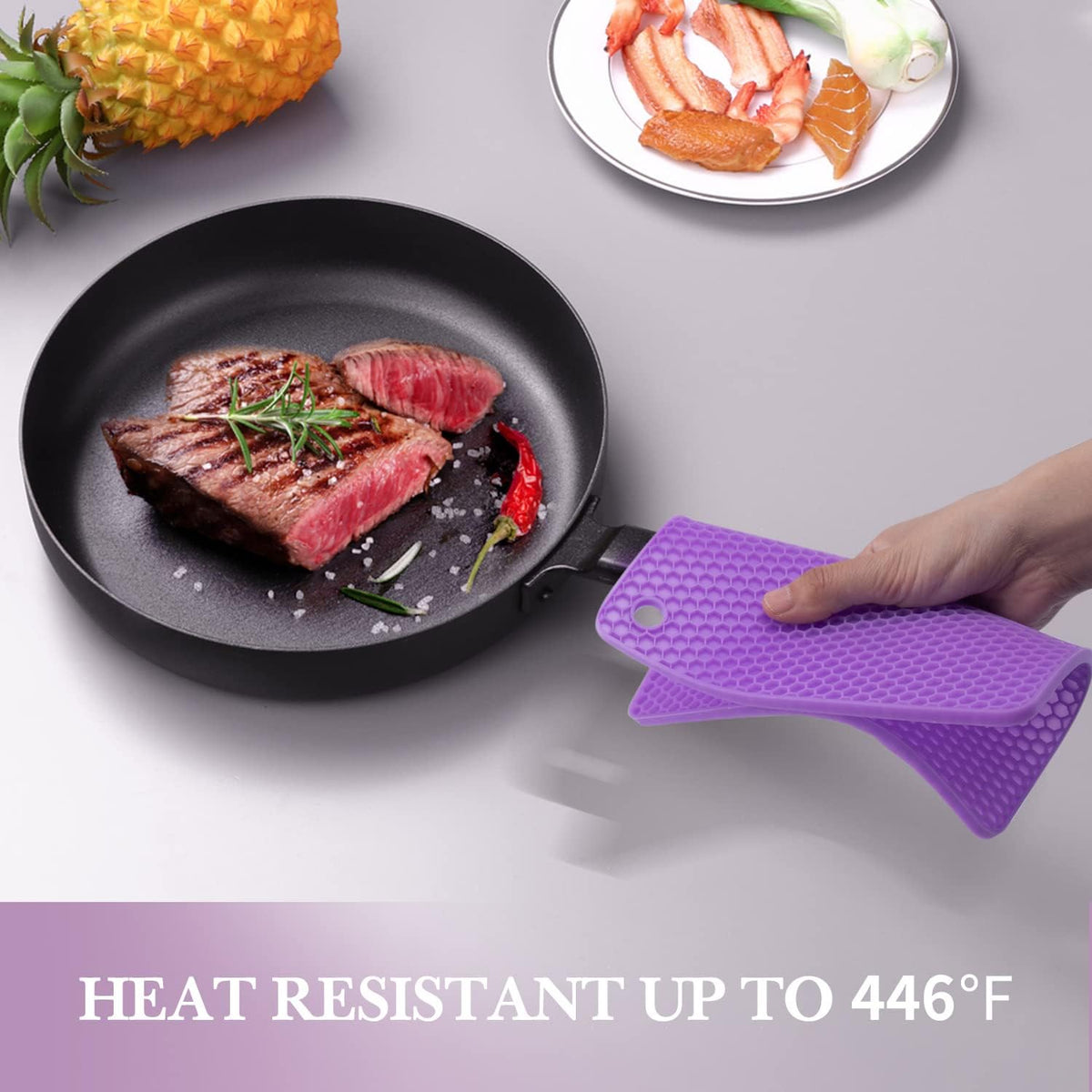 Silicone Silicone Trivet for Hot Dishes, 4 Pack Purple Heat Resistant Silicone Hot Pads Pot Holders for Kitchen Counter Non-Slip Trivets for Hot Pots and Pans, Small Dish Drying Mat & Spoon Rest