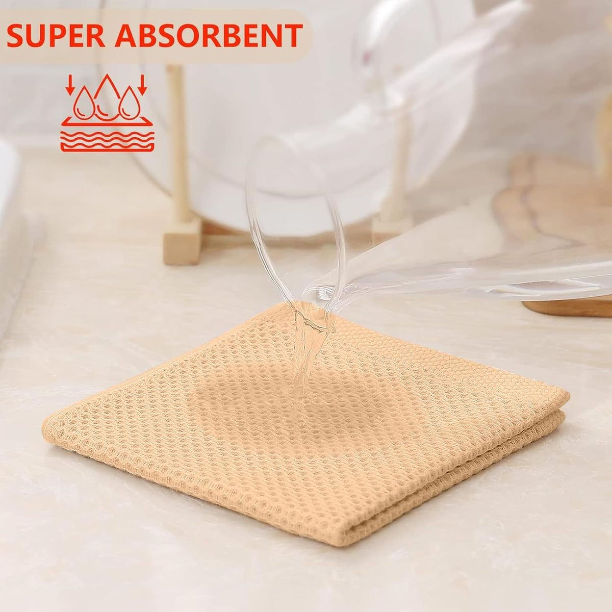 Kitinjoy 100% Cotton Kitchen Dish Cloths (12 X 12 Inches, Apricot),6 Pack Waffle Weave Ultra Soft Absorbent Dish Towels for Drying Dishes Quick Drying Kitchen Towels Dish Rags