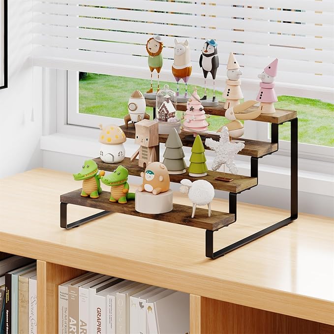 Spice Rack Organizer for Cabinet, 4 Tier Wooden Display Riser Stand, Rustic Cologne Stand for Men, Tiered Perfume Holder, Display Shelf for Candles
