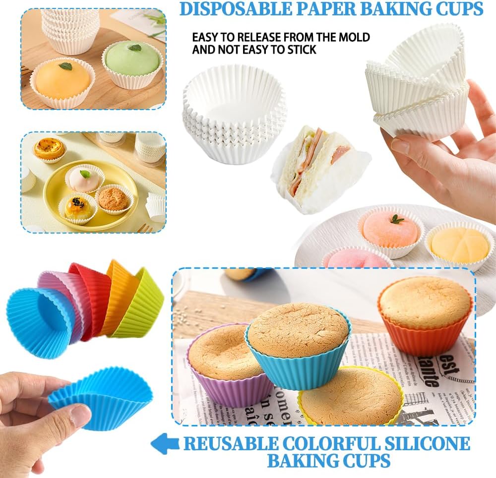 Complete 179PCS Springform Round Cake Pans Set for Baking and Cake Decorating, including 16 Piping tips,65Baking Cups,30Parchment paper liners,spatulas,4''+7'' +9''Cake Pans