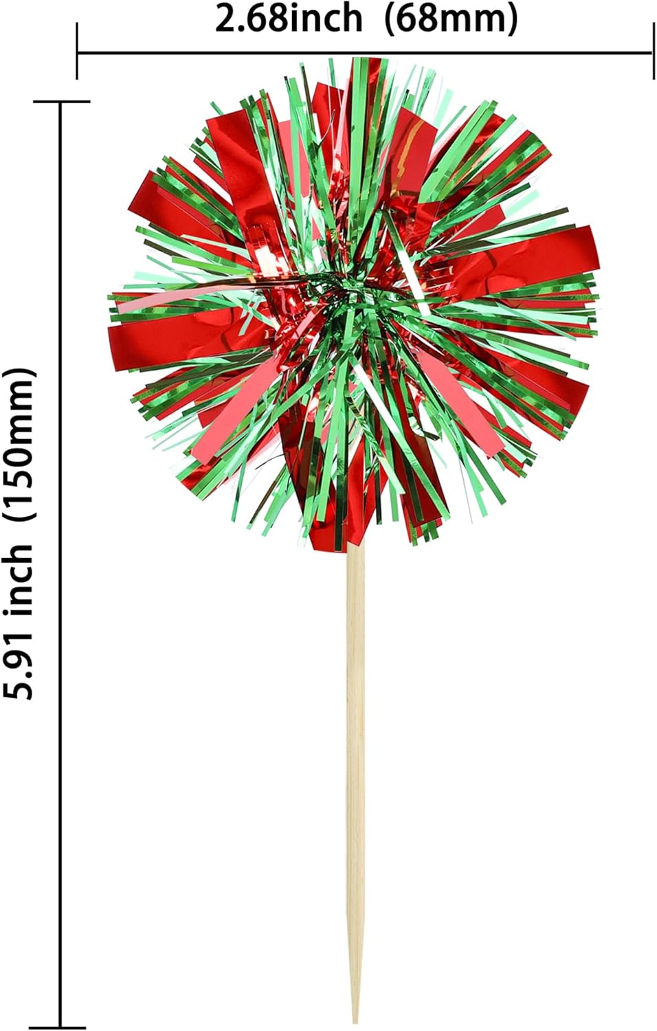 Ephlyn 30Pcs Foil Firework Cupcake Toppers Sparkle Tinsel Drink Birthday Cake Decorations Cocktail Food Fruit Toothpick for New Years Wedding Birthday Party Decorations Red Green