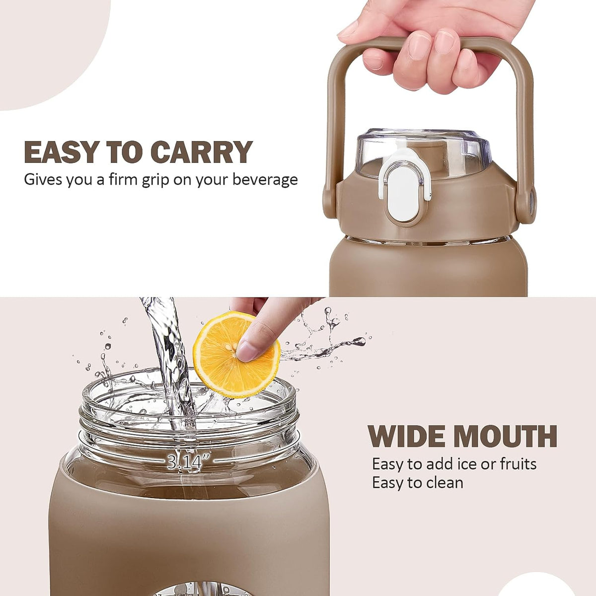 kytffu 56oz Glass Water Bottles with Straw, Motivational Glass Bottle with Silicone Sleeve and Time Marker, Leakproof Large Glass Water Jug for Gym Home Office,Amber