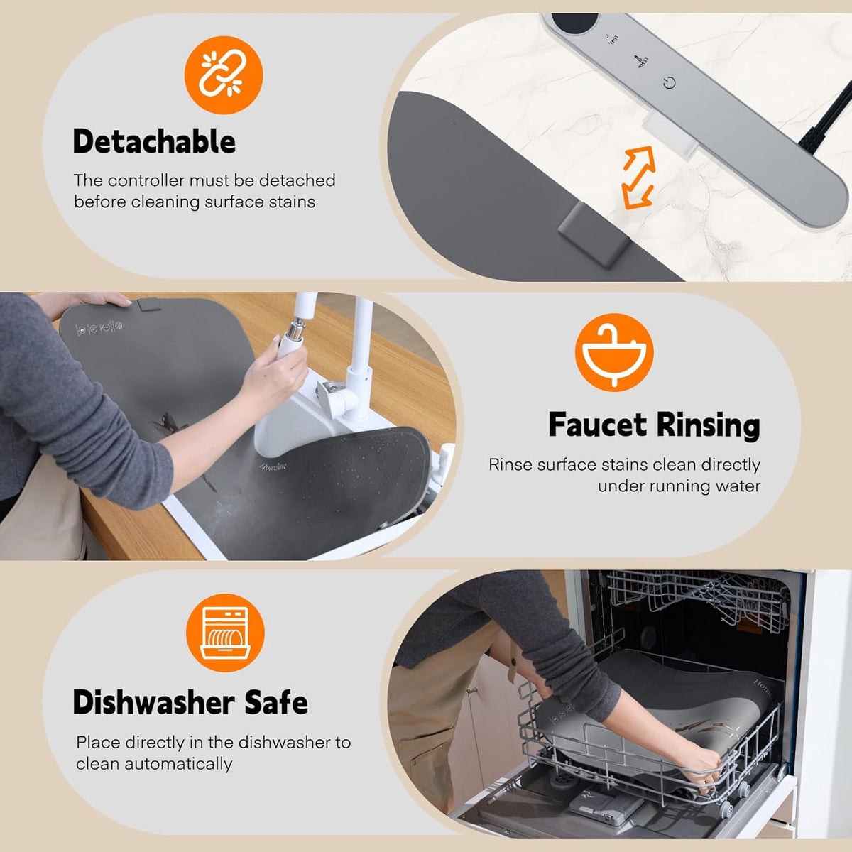 Homelove Food Warming Mat Waterproof - Electric Warming Tray with 6-Level Temperature and Hours Setting, Full Surface Graphene Heating, Dishwasher-Friendly Food Warmer Mat for Parties, Kitchen (Gray)