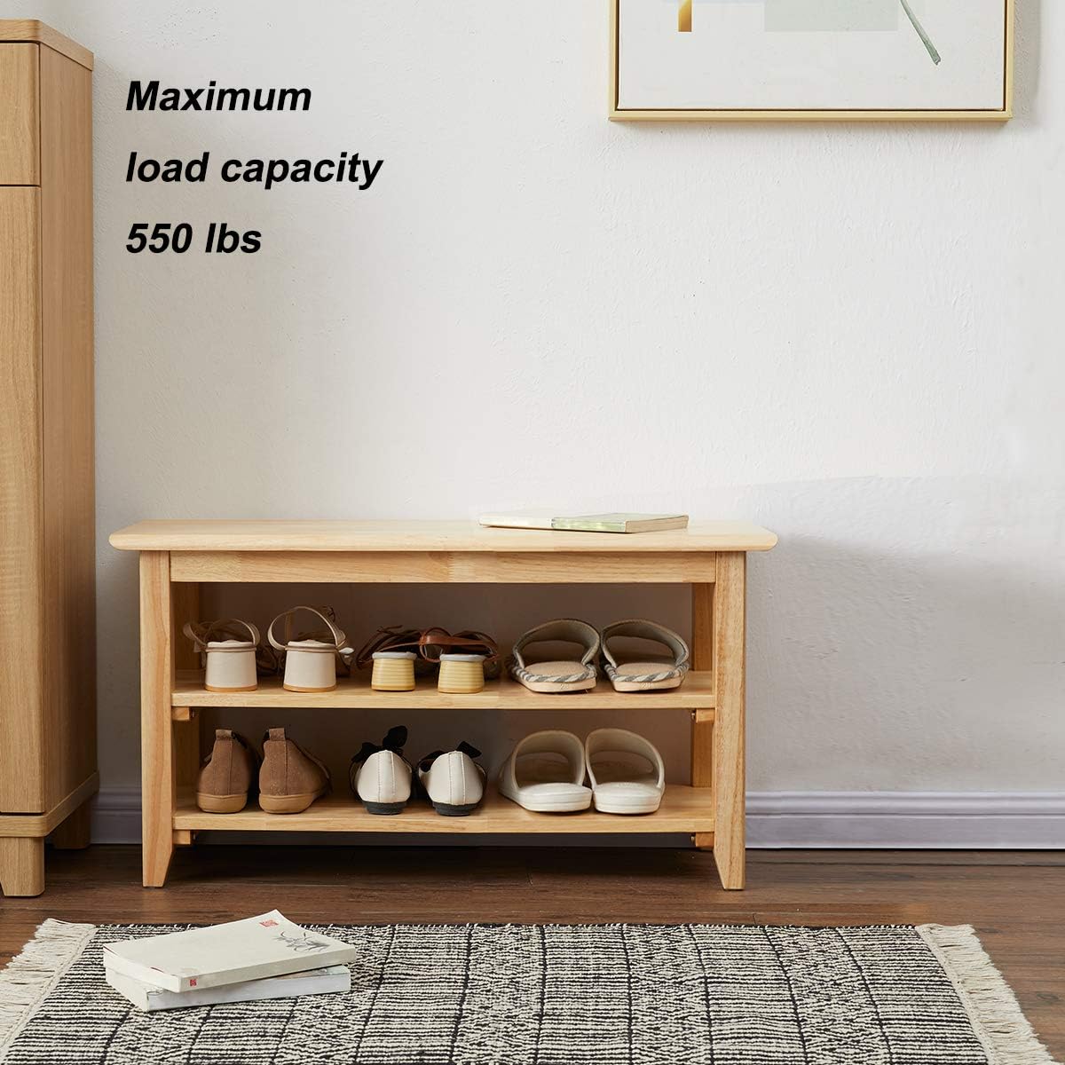 XKZG Storage Bench Wooden Shoe Rack Bench Simple Style Wood Entryway Bench (Natural,31.5")