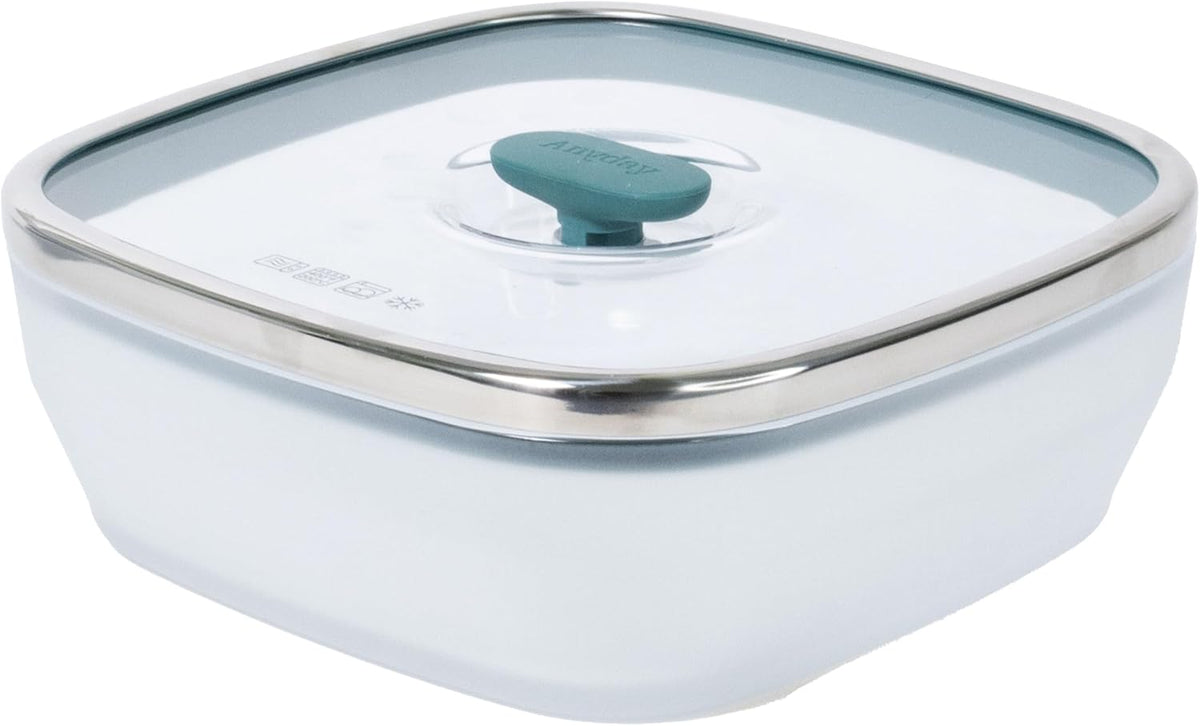 Anyday 10-Cup Square Glass Food Storage with Glass Lid | Plastic-Free Meal Prep & Microwave Cookware | Stackable Airtight Storage Container with Vented Lid for Microwave-Safe Reheating