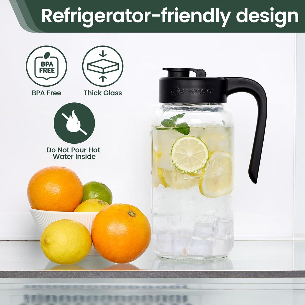 Mason Jar Pitcher - Airtight & Leakproof Glass Pitcher with Lid, Perfect for Breastmilk, Cold Brew, and Sun Tea, 2 Quart (64 oz) 1/2 Gallon Mason Jar with Pour Spout Lid