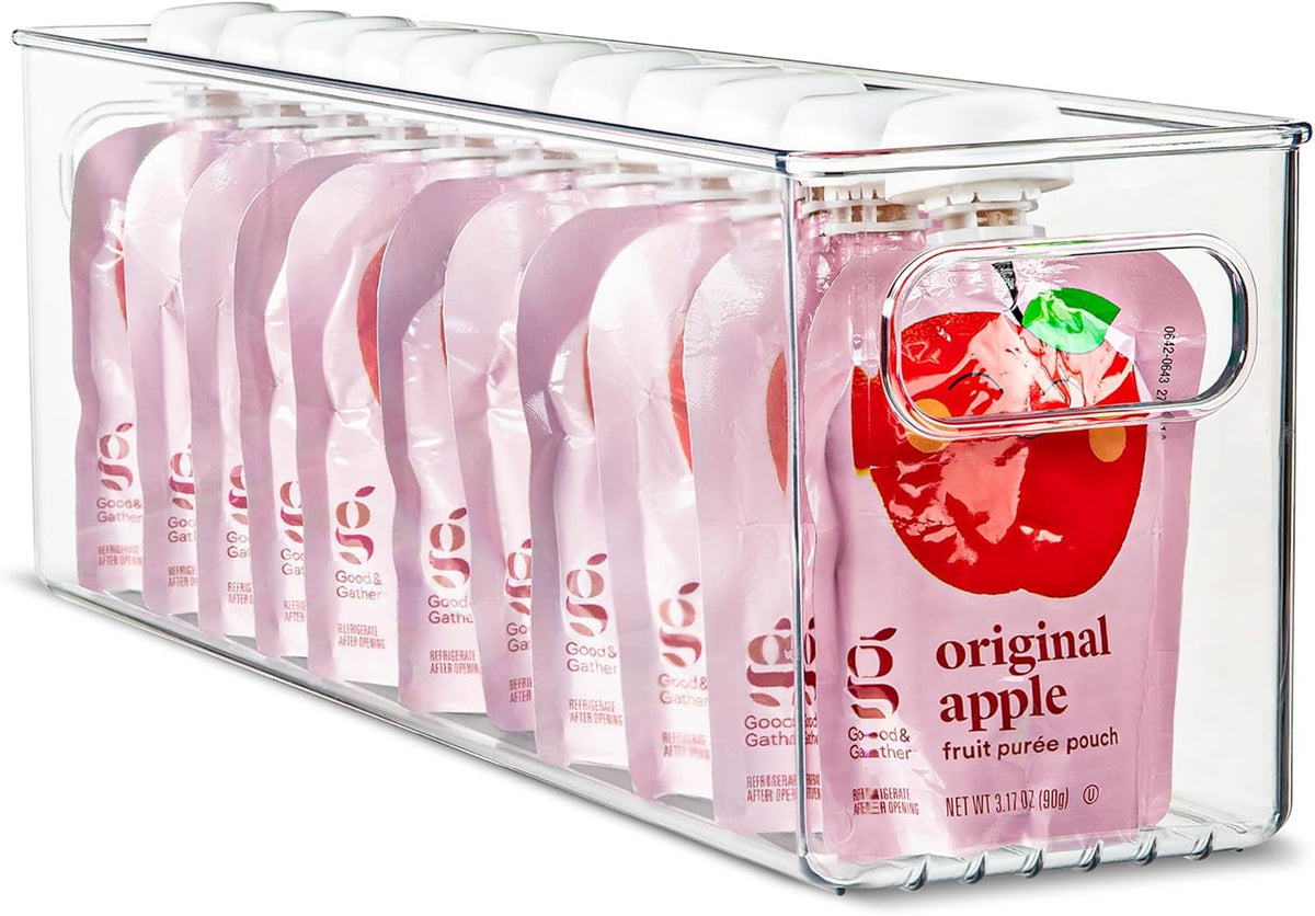 Plastic Food Storage Clear Container Bin with Handles for Organizing Kitchen, Pantry, Fridge, Freezer, Pantry,Bathroom. 16"x4"x5"