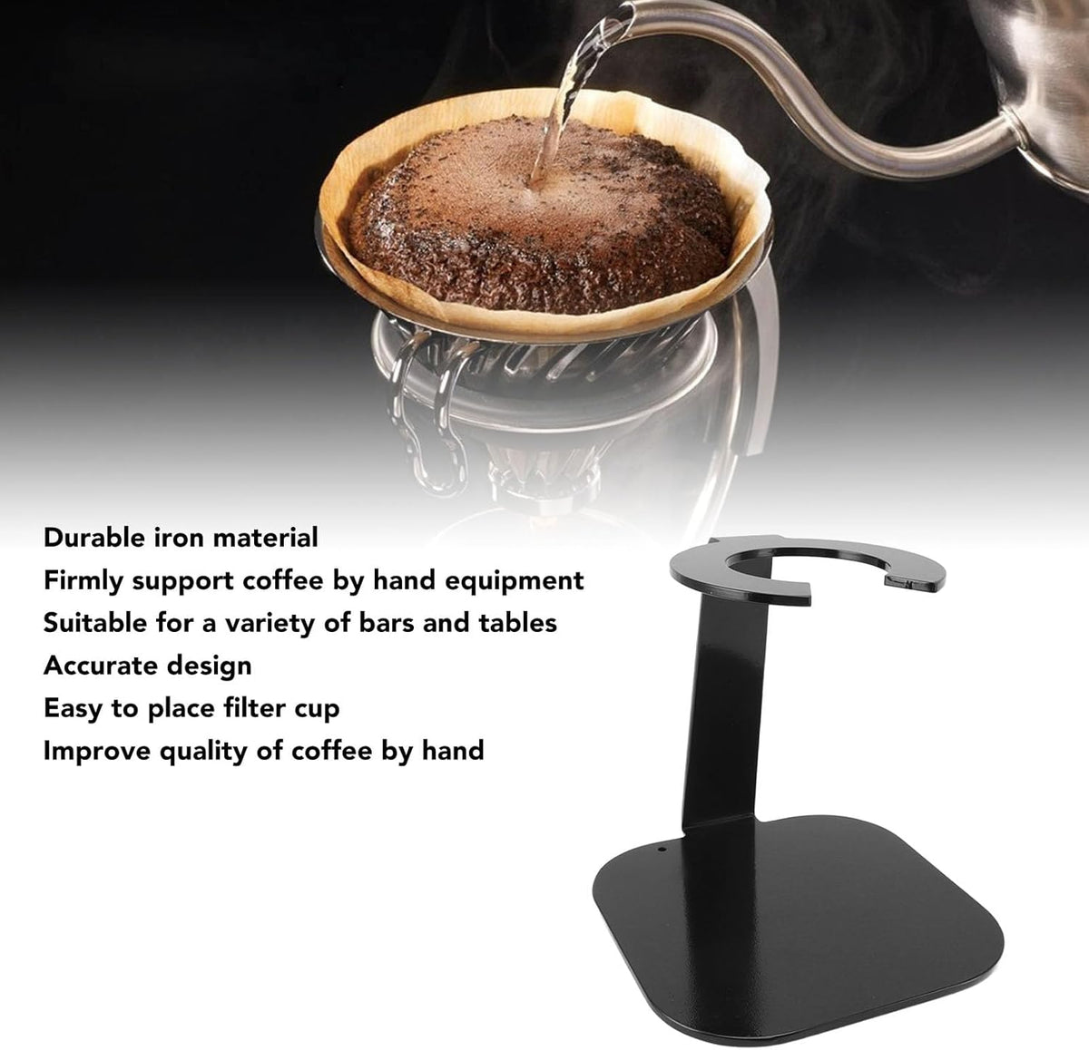 Coffee Dripper Stand Iron Pour Over Filter Holder Space Saving Maker Station for Bar Equipment (Black)