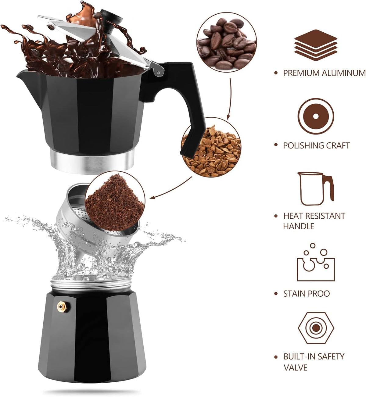 wedrink Stovetop Espresso Maker Moka Pot 9 Espresso Cup-15.2OZ Cuban Coffee Maker Stove top Coffee Maker Moka Italian Espresso