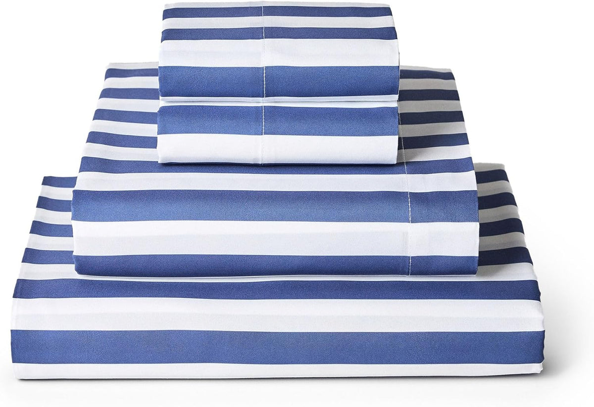 Mellanni Queen Sheets Set - 4 PC Iconic Collection Bedding - Hotel Luxury, Extra Soft, Cooling Bed Sheets - Wrinkle, Fade, Stain Resistant (Queen, Oxford Stripe Blue Nova)