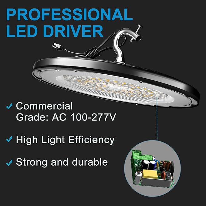 Lightdot Upgrade 150W LED High Bay Light AC100-277V 22500LM (Eqv. to 600W HPS/MH) UFO High Bay LED Shop Lights, ETL Listed UFO LED Lights with Plug for Warehouse-12Pack