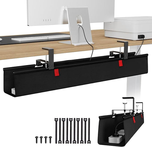 KEEGH Large 36" Under Desk Cable Management Tray - Under Desk Cord Organizer - Clamp/Screw Mount - Support Upto 70lbs - Fabric Wire Management - Gaming/PC Cable Raceways - Cord Hiders for Office/Home