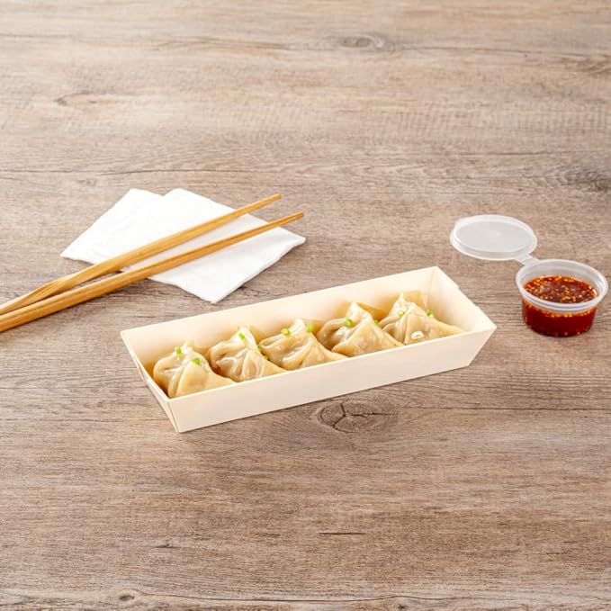 Restaurantware Taipei 9 Ounce Food Containers 100 Rectangle Wooden Bento Boxes - Lids Sold Separately Grease Impermeable Poplar To Go Boxes Disposable Serve Noodles Dumplings And More