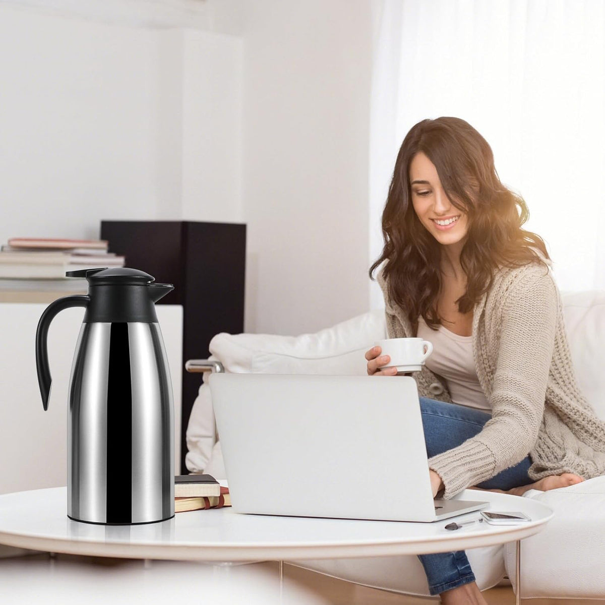 ThermoCafe 70 Oz Double Walled Vacuum Insulated Stainless Steel Carafe - Keeps Coffee & Water Hot for 12 Hours