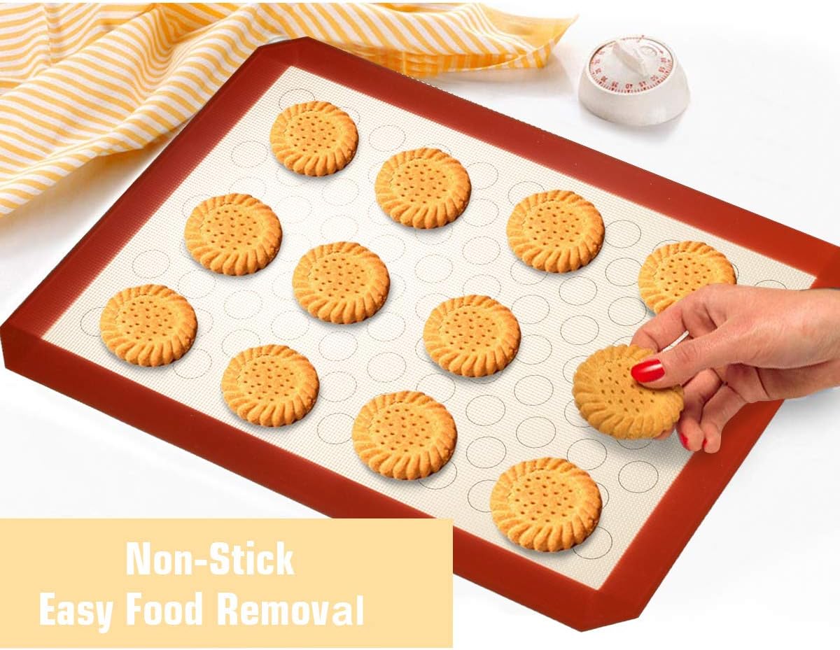 Wildone Baking Sheet with Silicone Mat Set, Set of 6 (3 Sheets + 3 Mats), Stainless Steel Cookie Sheet Baking Pan with Silicone Mat, Non Toxic & Heavy Duty & Easy Clean