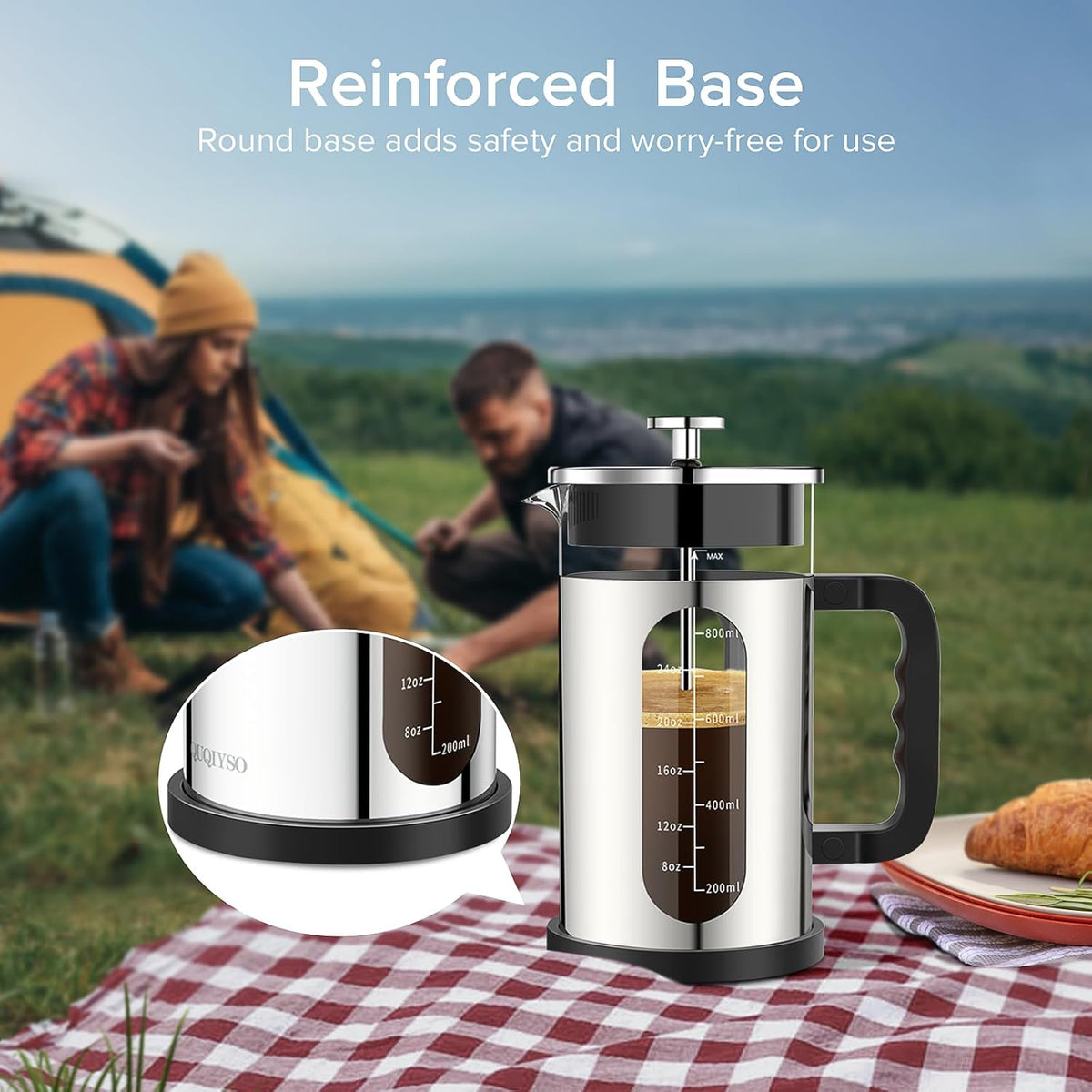 French Press Coffee Maker, 304 Stainless Steel Cold Brew Coffee Maker with 4 Filter, Heat Resistant Borosilicate Glass, Easy to Clean, BPA Free Iced Coffee Maker Rust-Free Coffee Press, 34ounce,Silver