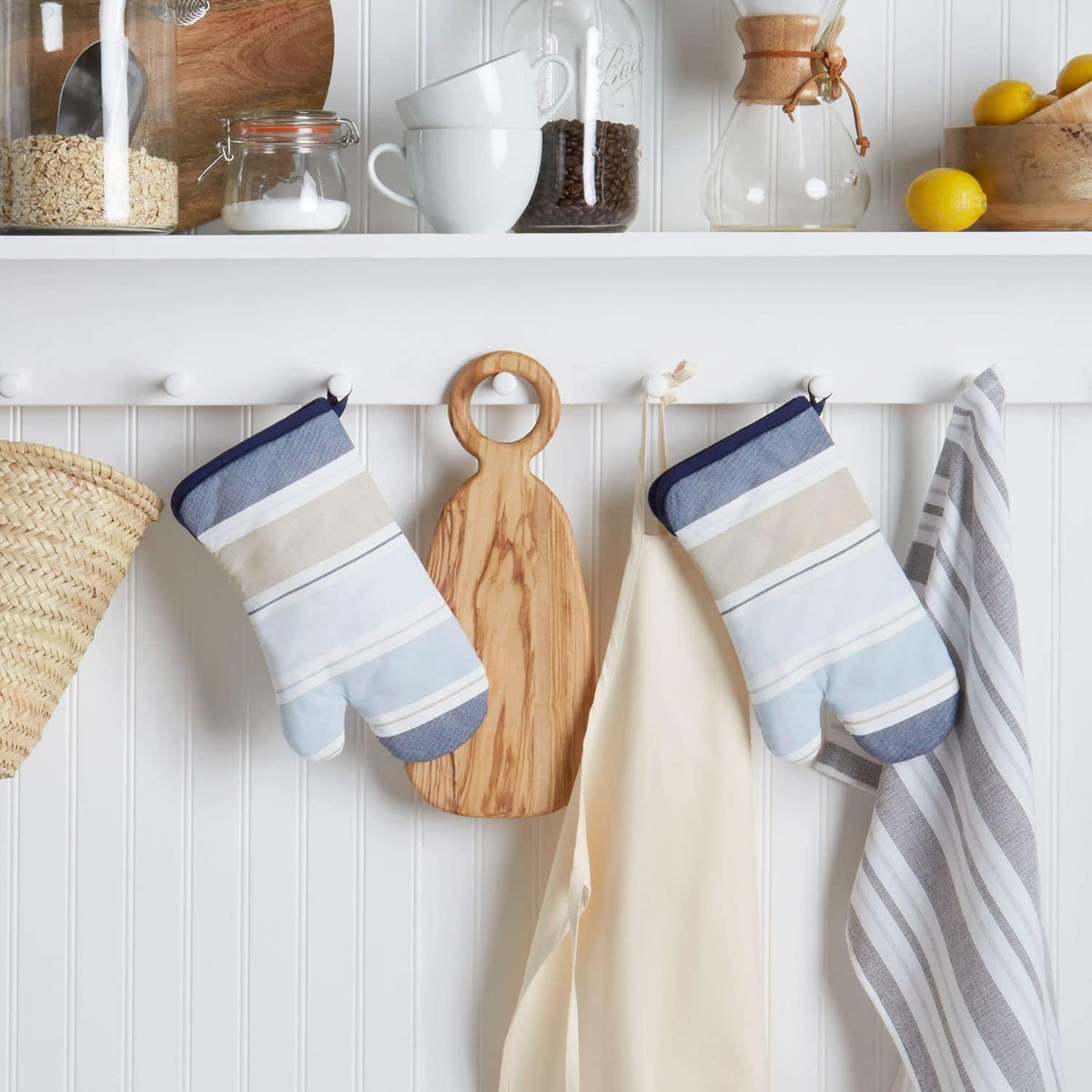 Martha Stewart Thin Stripe Oven Mitt 2-Pack Set, Blue, 7"x13"