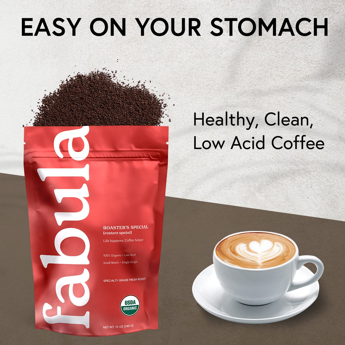 Fabula Coffee Half-Caff Medium Roast Freshly Ground - Organic - Low Acid - Single Origin - Non-GMO - Mold Free - 12 Ounces …