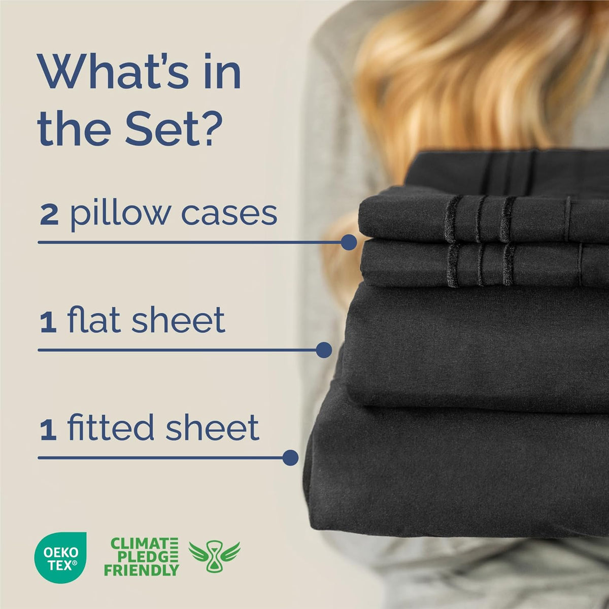 King Size 4 Piece Sheet Set - Comfy Breathable & Cooling Bed Sheets Set - Hotel Luxury Bedding for Women, Men, Kids, Teens, Boys & Girls - Deep Pockets, Ultra-Soft and Wrinkle Free - Oeko-Tex - Black
