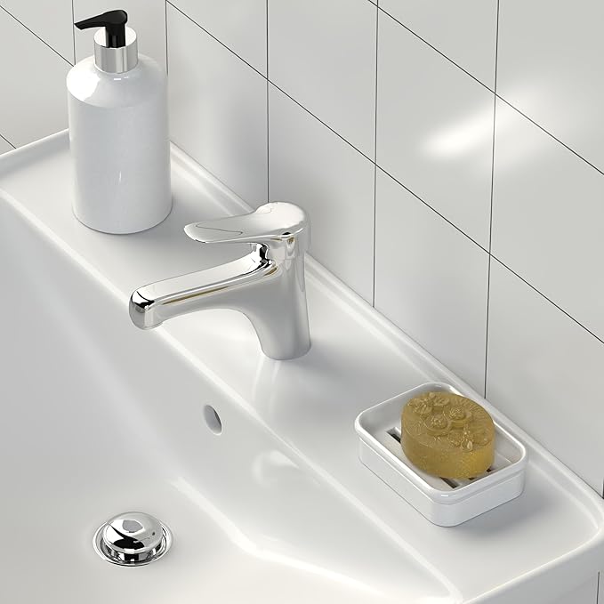 Composite Granite Soap Dish, Double Layer Strainer Soap Holder, Suitable for Kitchens, Bathrooms, and Bar Sinks, Durable Soap Holder for Shower, Best Place for Your Soap Bar (White)