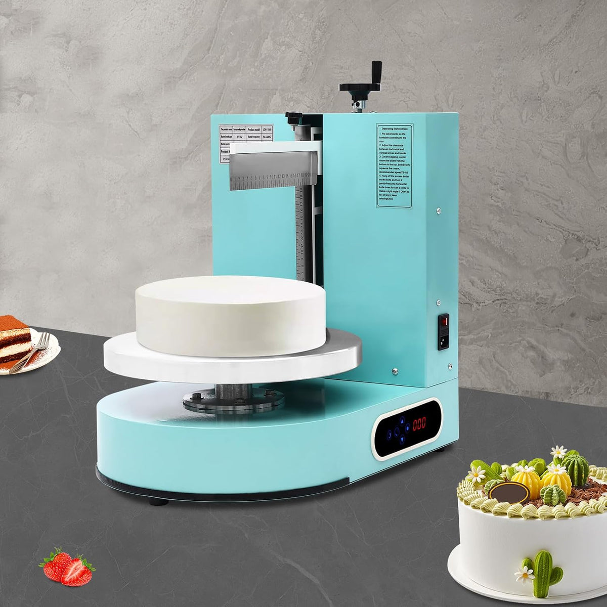Automatic Cake Decorating Machine, Electronic Cream Coating Spreading Smooth Machine with Graduated Scraper 30-200RPM Rotating Speed,Cake Bread Spreader Machine for 4-12inch Cakes,Green